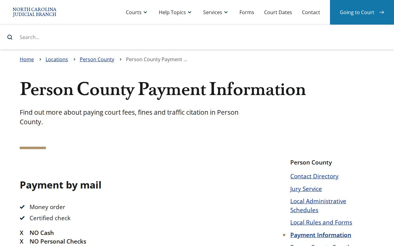 Person County criminal court case payment information