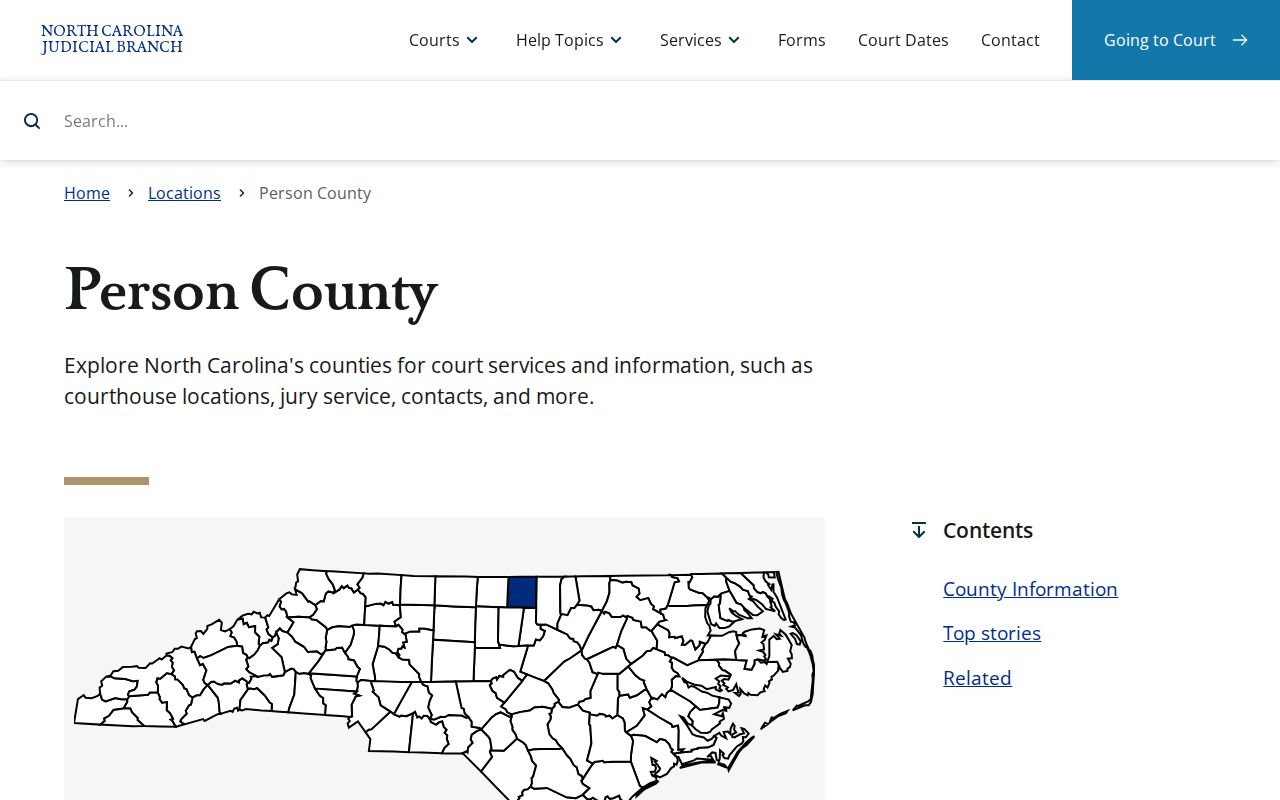Person County criminal court cases page from North Carolina Judicial Branch