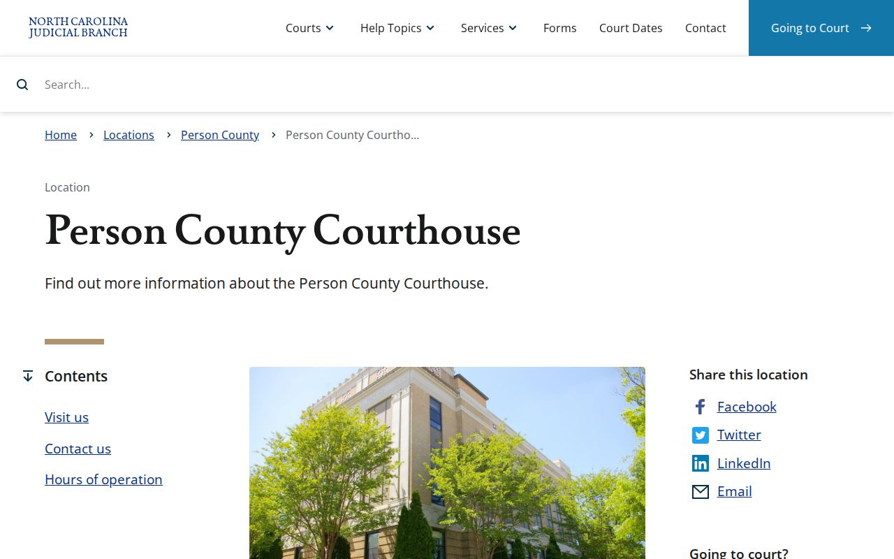 Person County courthouse where criminal court case files are maintained