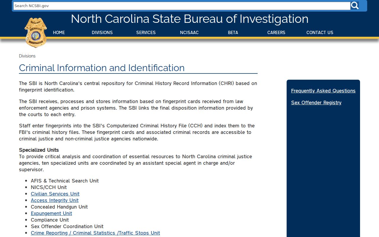Person County criminal history repository information from the North Carolina SBI