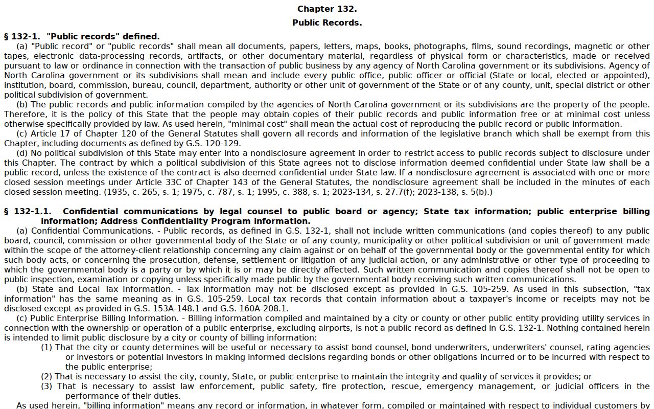 North Carolina Public Records Law for Person County criminal records