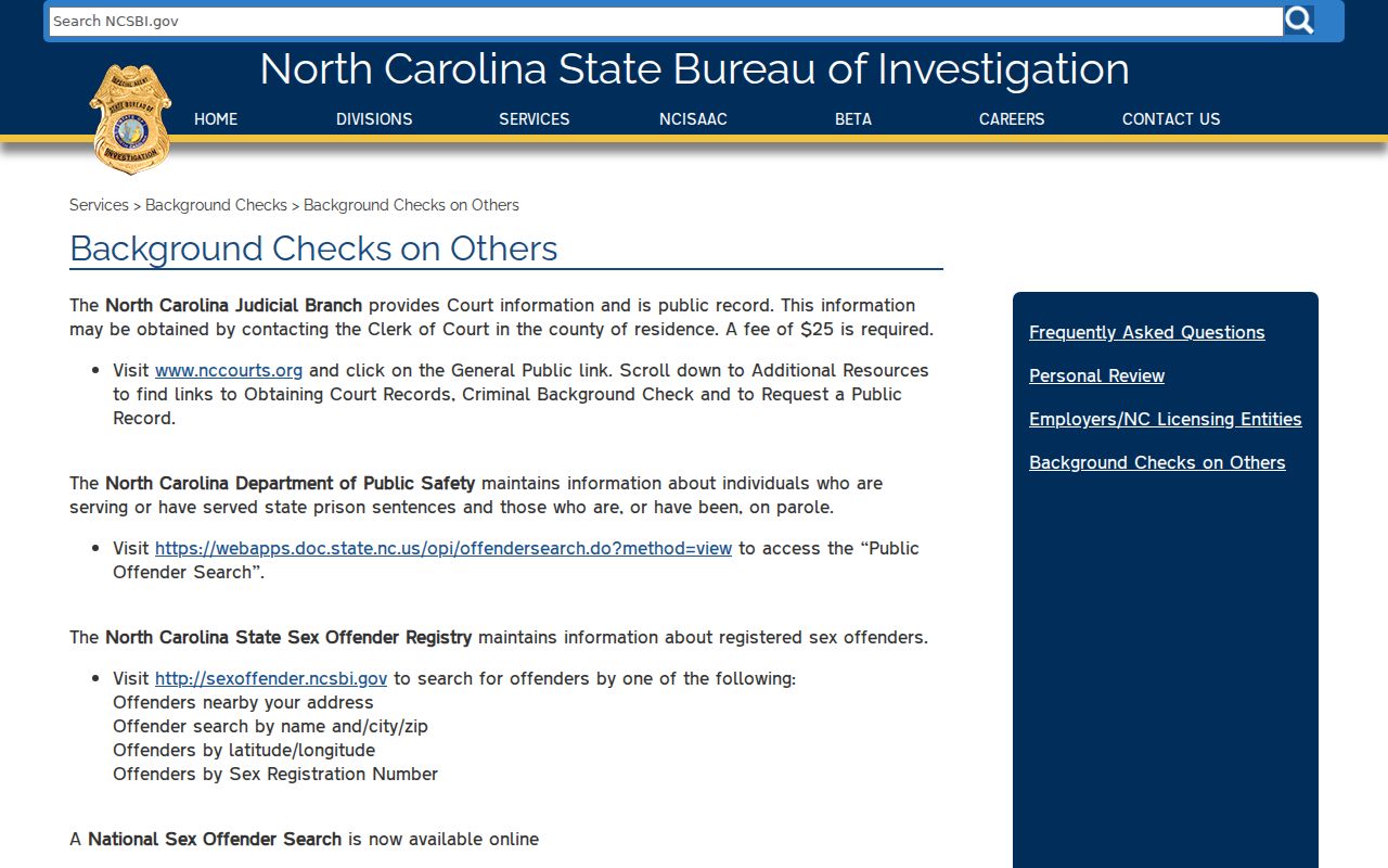 Official SBI routes for public Person County criminal record research